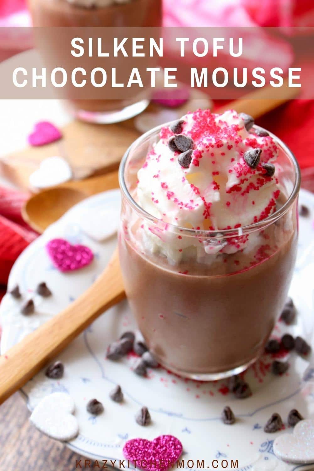 Silken Tofu Chocolate Mousse is a welcome surprise! A healthier version of creamy dreamy chocolate mousse made with two main ingredients. Vegan-friendly, nut-free, dairy-free.  via @krazykitchenmom