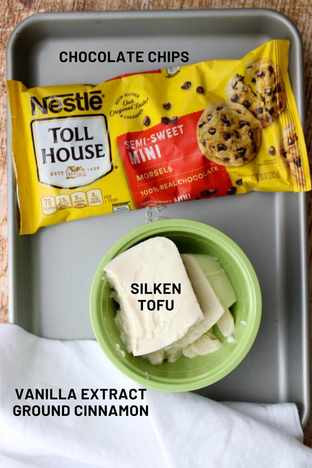 bag of chocolate chips and a scoop of silken tofu