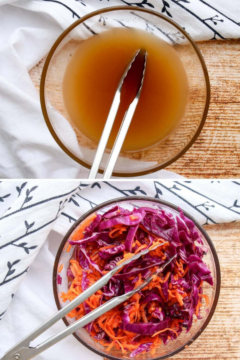 cabbage and carrots shredded with sauce on side