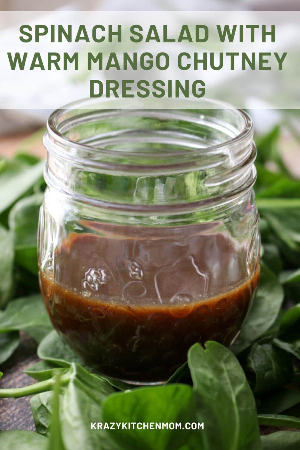 A variation of traditional Spinach Salad with Warm Bacon Dressing. For this recipe, I use jarred mango chutney for the base of the salad dressing. via @krazykitchenmom