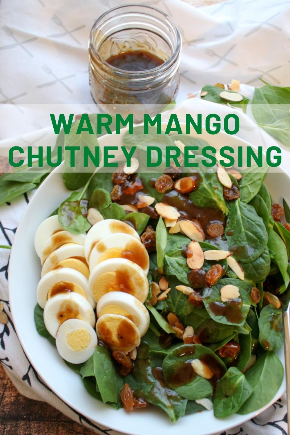 Tangy sweet bold homemade salad dressing made with warm mango chutney is our new favorite way to dress a spinach salad. via @krazykitchenmom