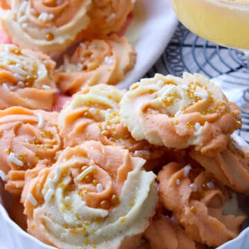 WHITE DISH OF MIMOSA BUTTER COOKIES