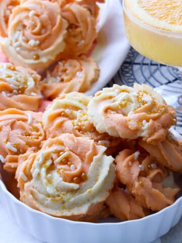 WHITE DISH OF MIMOSA BUTTER COOKIES