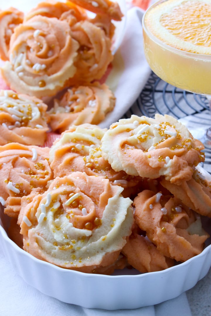 WHITE DISH OF MIMOSA BUTTER COOKIES