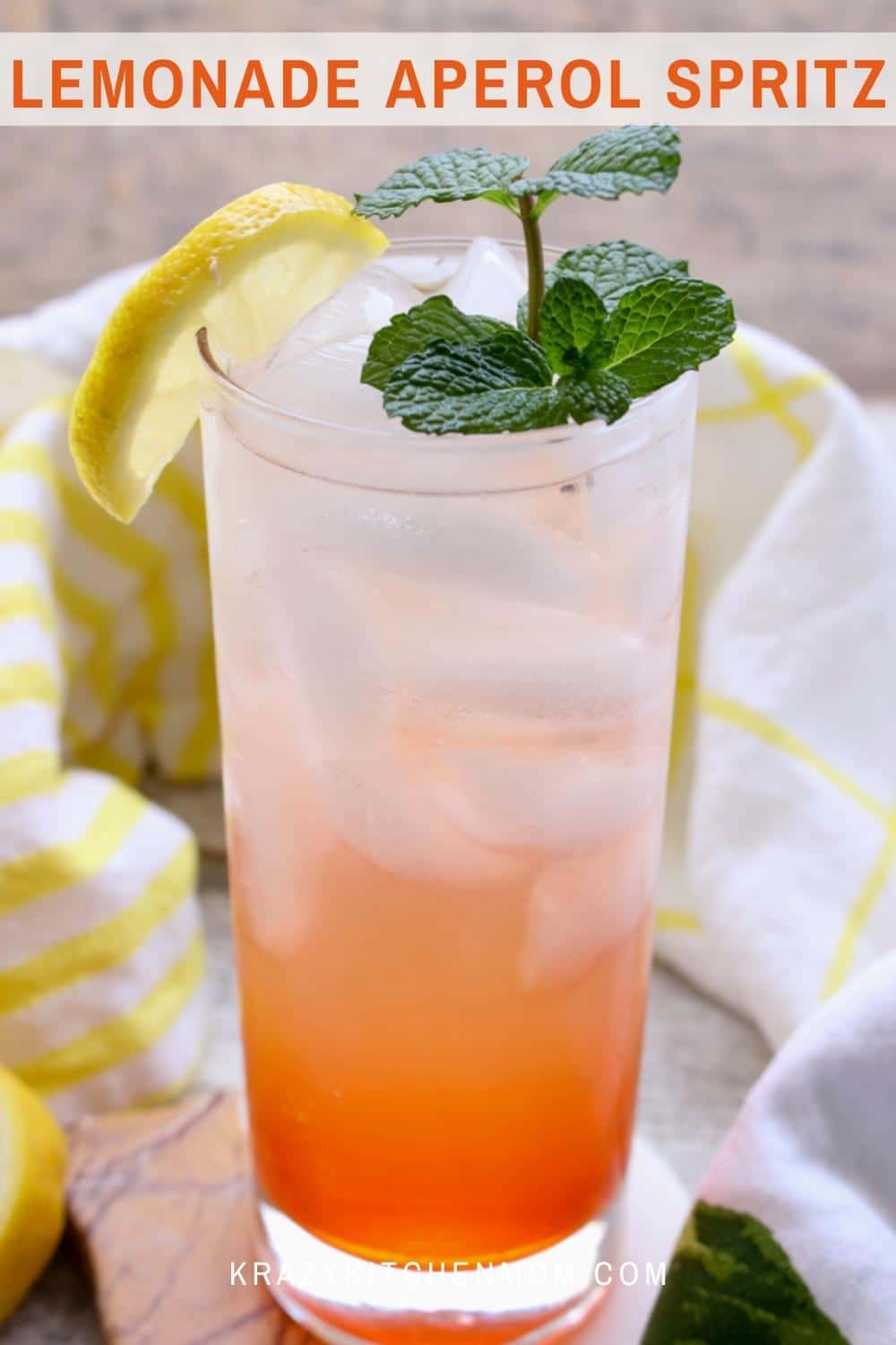 A bright and refreshing citrus cocktail that is perfect for sipping while you relax with friends and family. The lemonade pairs nicely with the warm orange notes of the Aperol. via @krazykitchenmom