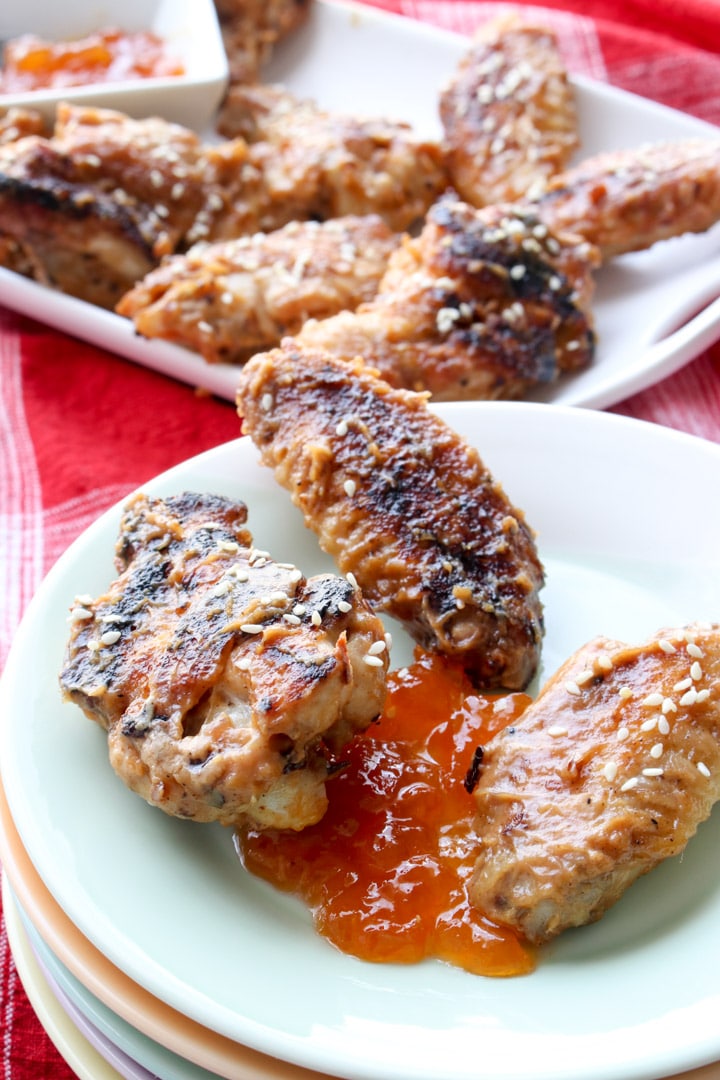 three chicken wings with apricot jam