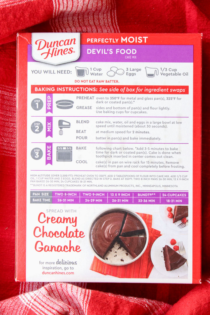 the back of a chocolate cake mix box