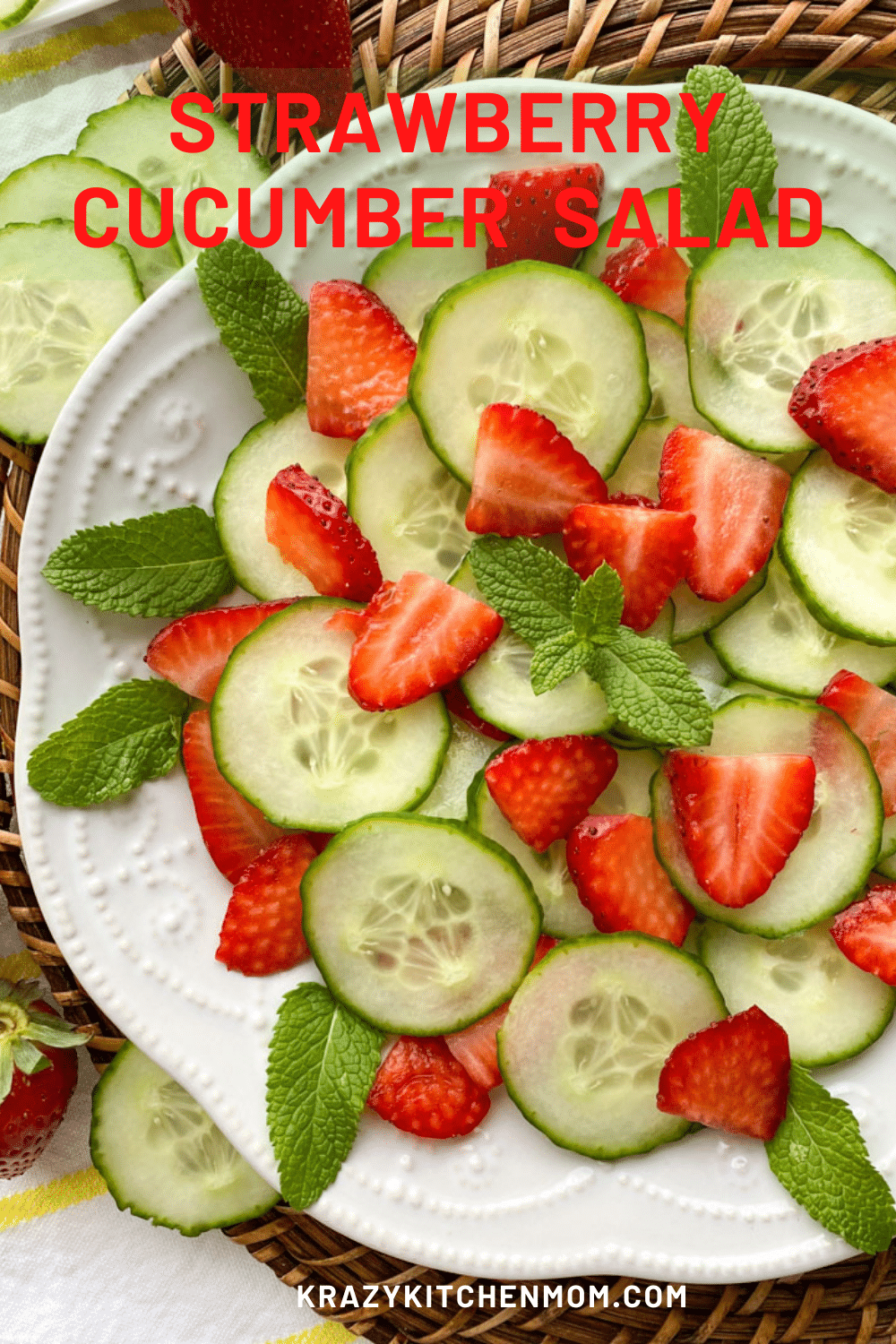 Strawberry Cucumber Salad is a refreshing and bring spring and summer salad drizzled with a light balsamic honey dressing via @krazykitchenmom