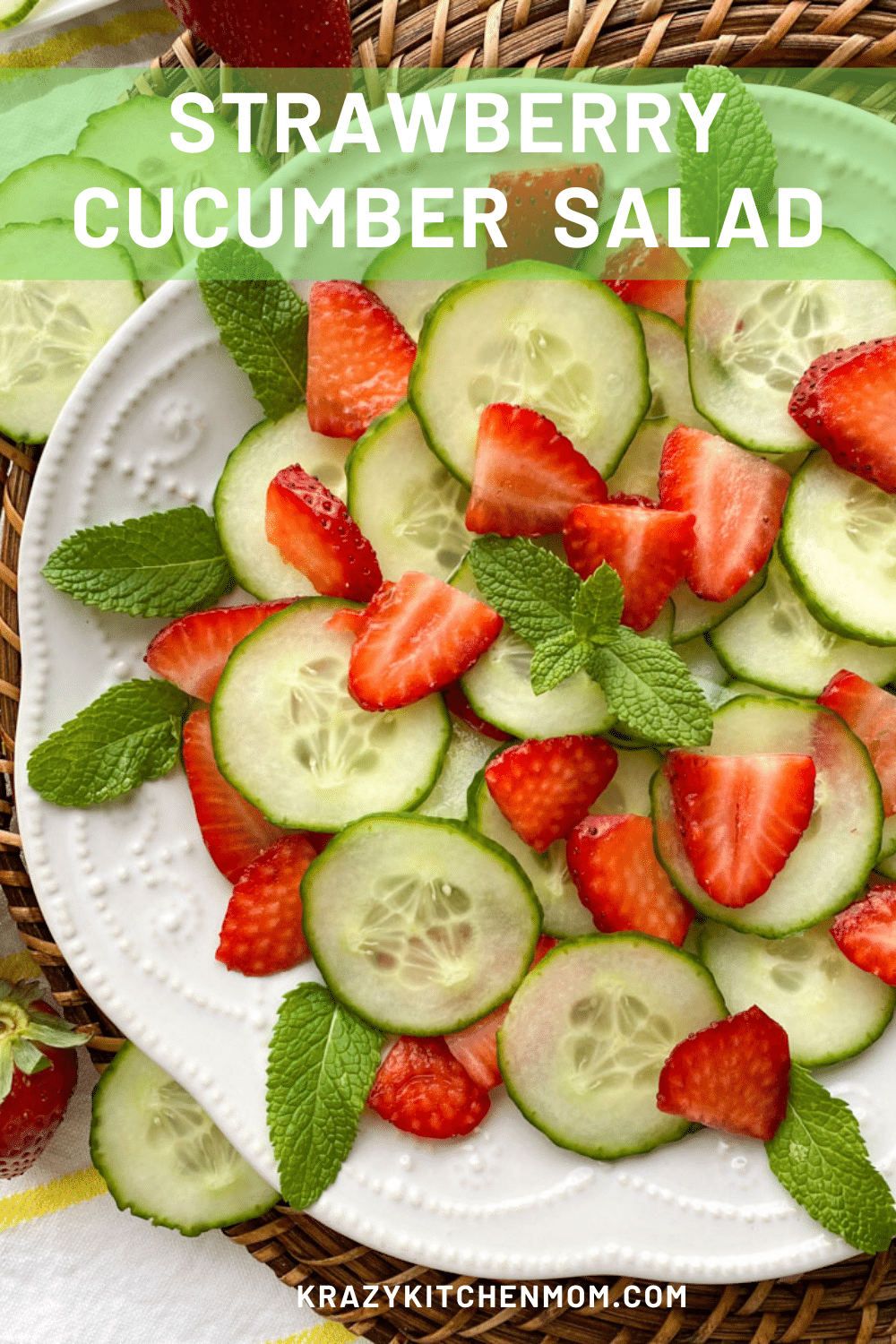 Strawberry Cucumber Salad is a refreshing and bring spring and summer salad drizzled with a light balsamic honey dressing via @krazykitchenmom