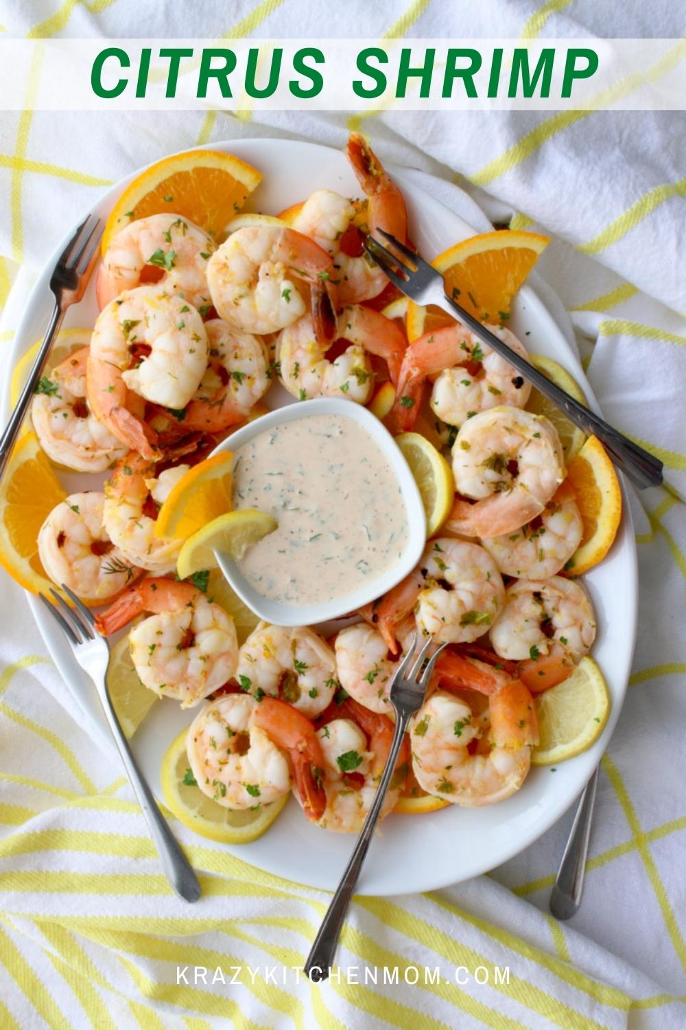 Citrus Shrimp with Citrus Remoulade is easy, bright, and cooks in 15 minutes. It's made with fresh and light ingredients and can be served as an appetizer or a main dish. via @krazykitchenmom