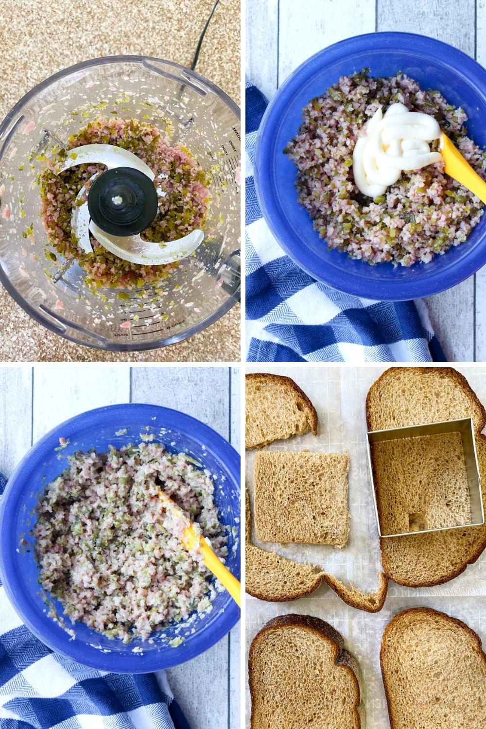 Images showing how to make ham salad in the food processor