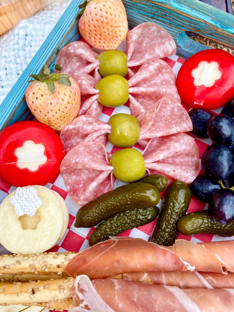 close up of a charcuterie board