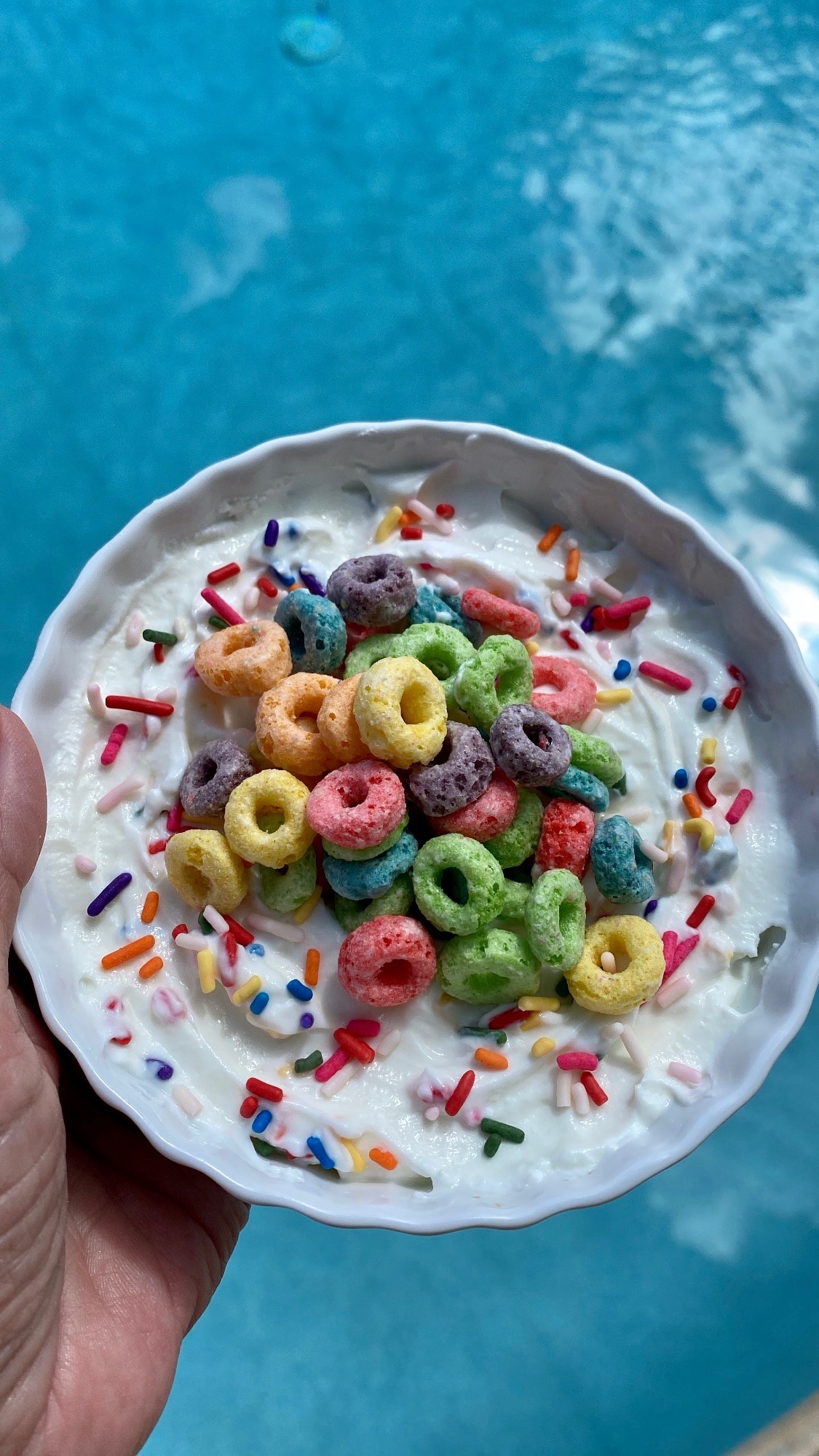 greek yogurt with fruit loops and sprinkles