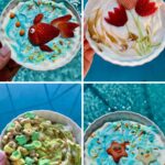 four photos of yogurt bowls for kids