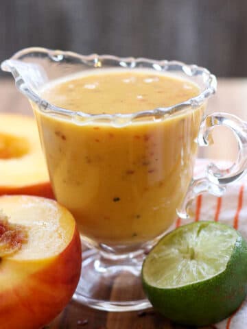 peach salad dressing in gravy dish