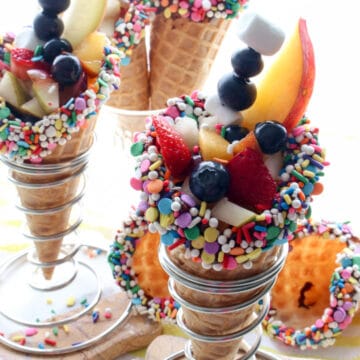 phones of fruit salad filled waffle cones