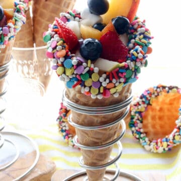 WAFFLE CONE FILLED WITH FRUIT SALAD