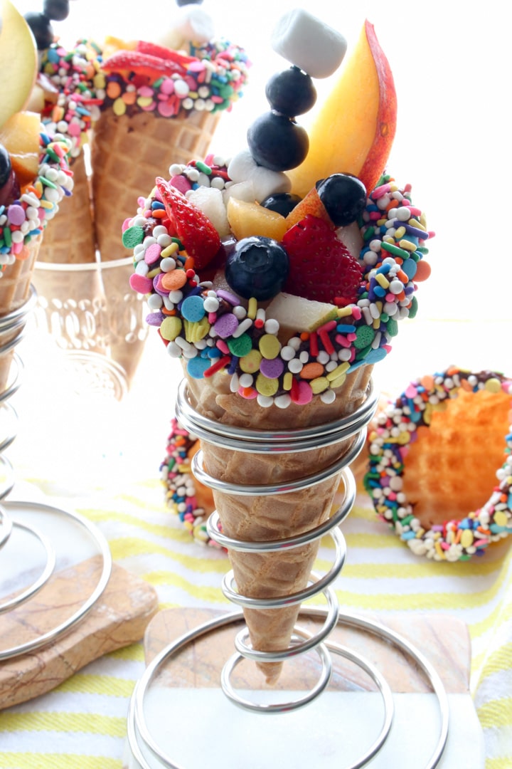 WAFFLE CONE FILLED WITH FRUIT SALAD 