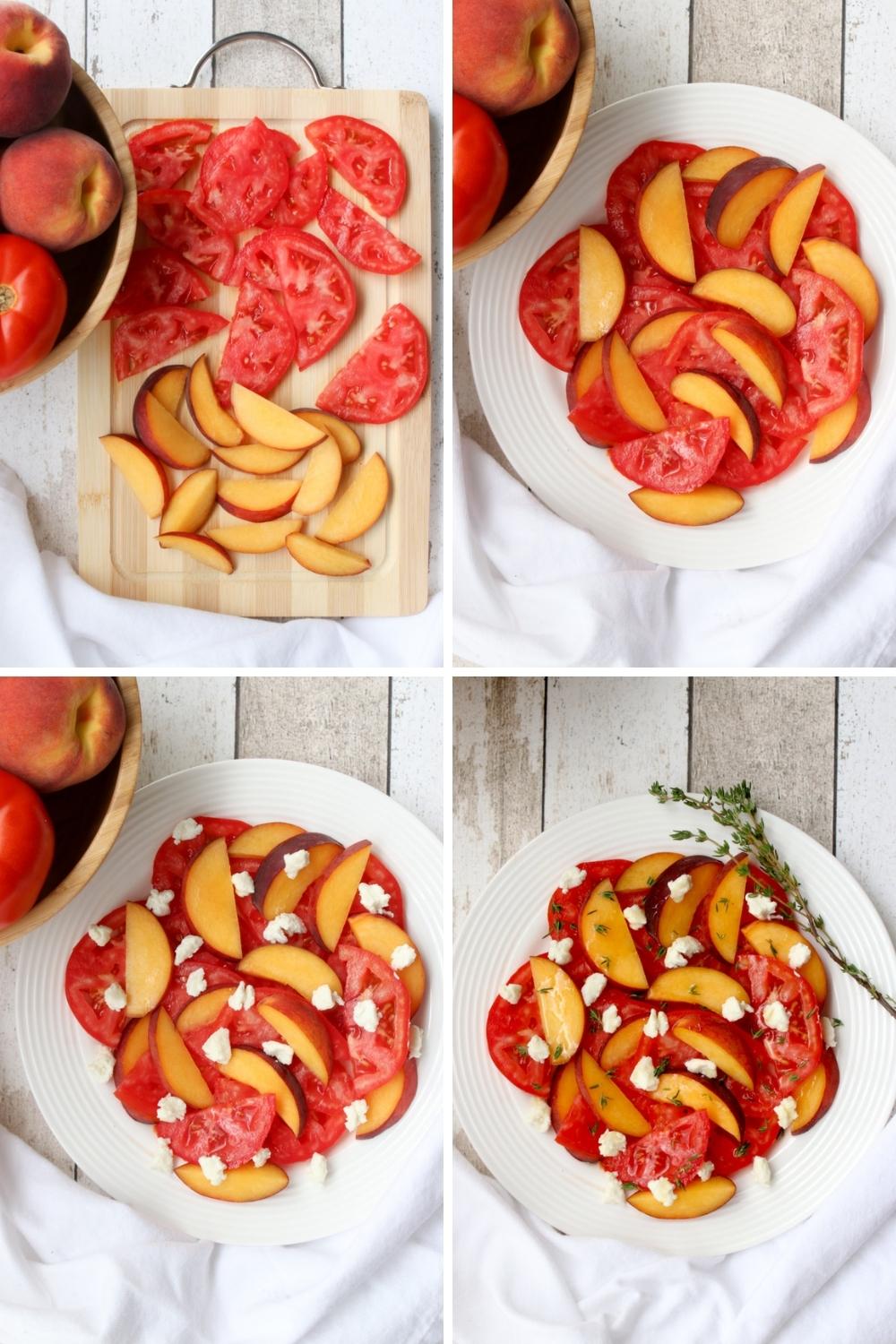 How to make and plate peach tomato salad