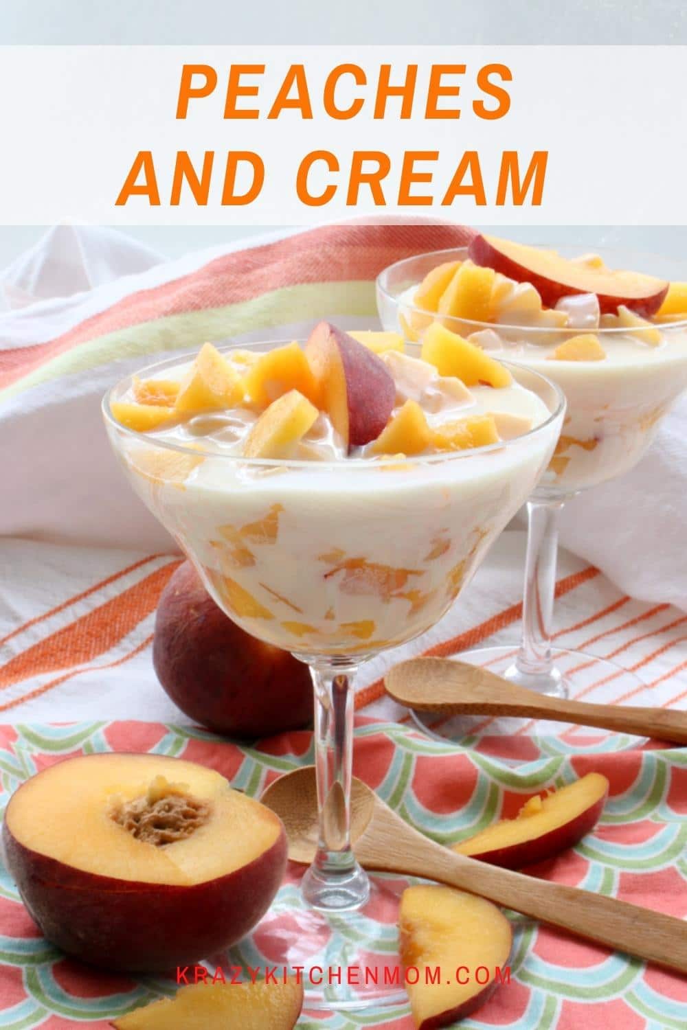 A peach version of the traditional Mexican Fresas Con Crema (Strawberries and Cream). It's creamy and sweet and only uses five ingredients. via @krazykitchenmom