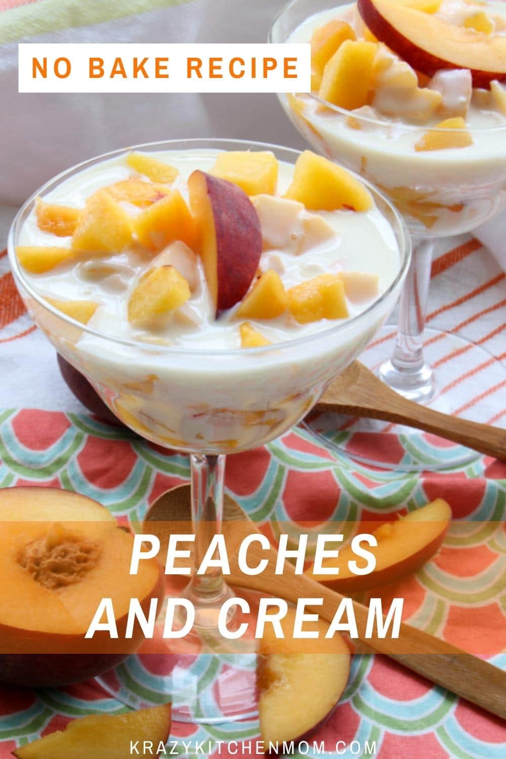 A peach version of the traditional Mexican Fresas Con Crema (Strawberries and Cream). It's creamy and sweet and only uses five ingredients. via @krazykitchenmom