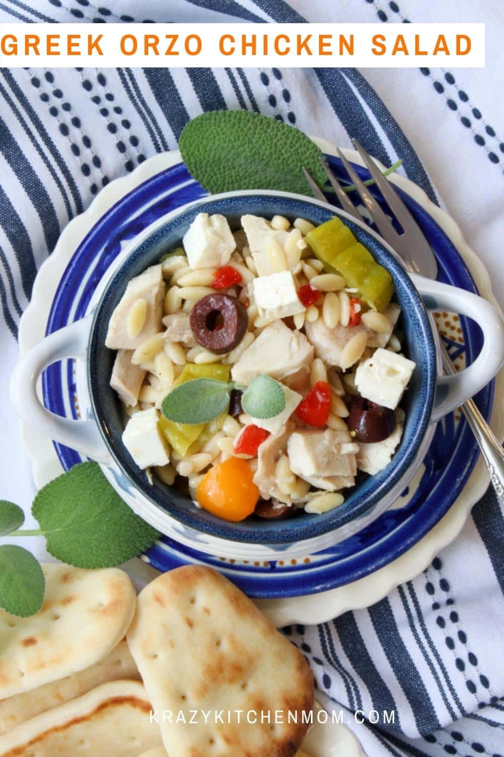 A tasty change to traditional pasta salad. Made with rotisserie chicken, fresh veggies, feta cheese, and spices, tossed in a bright dressing. via @krazykitchenmom