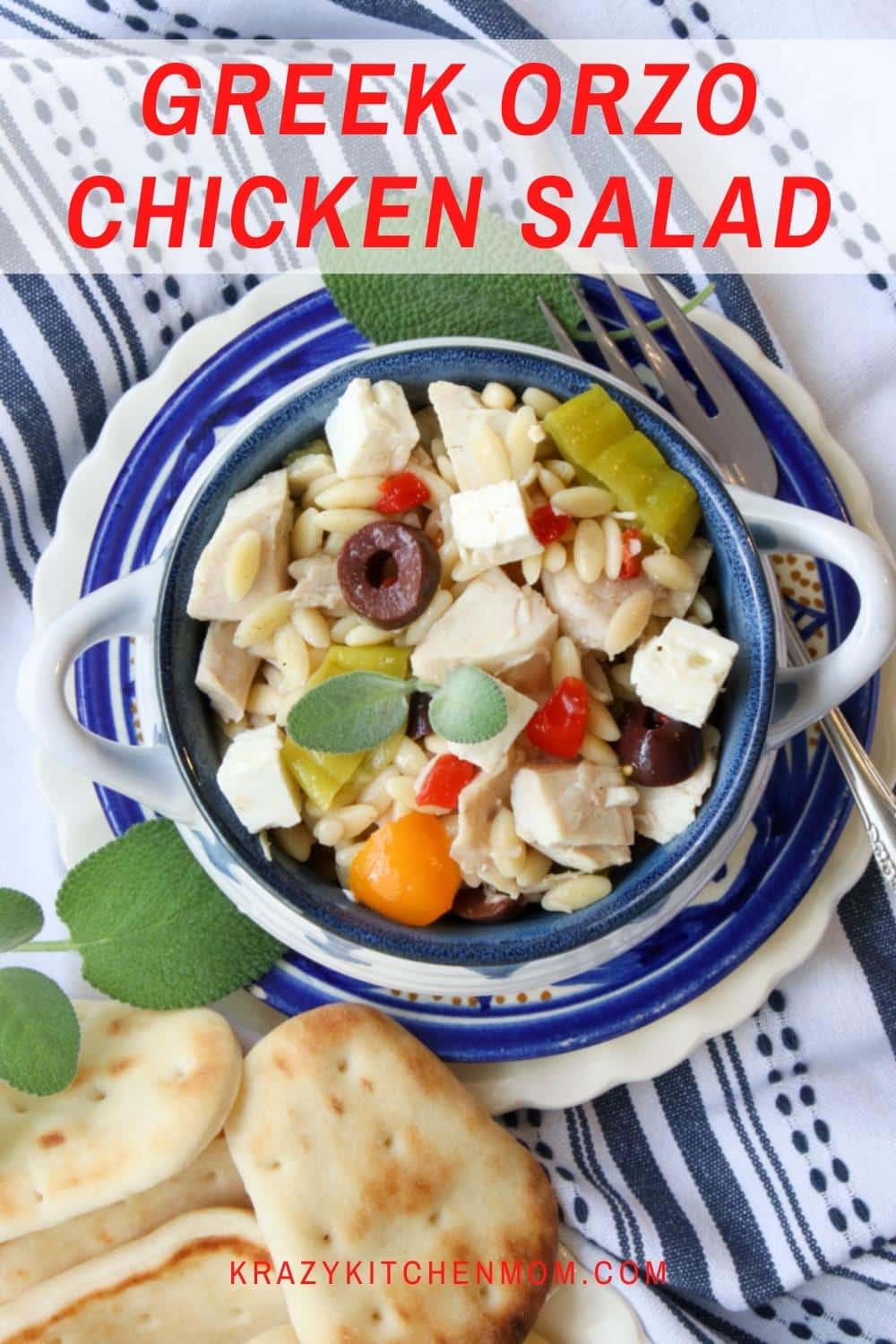 A tasty change to traditional pasta salad. Made with rotisserie chicken, fresh veggies, feta cheese, and spices, tossed in a bright dressing. via @krazykitchenmom