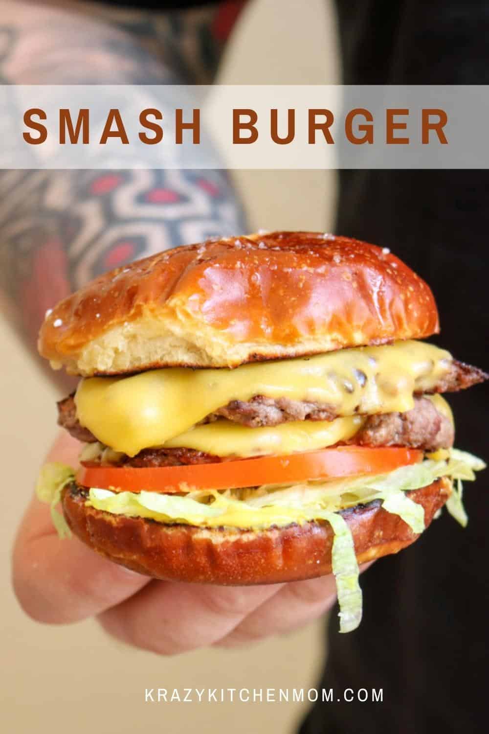 A perfectly caramelized hamburger on the outside but nice and juicy on the inside. The trick is in the smash. via @krazykitchenmom