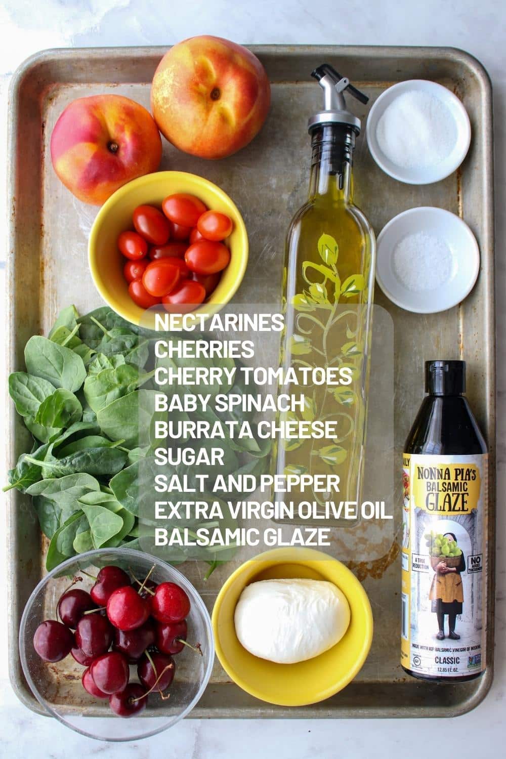 INGREDIENTS TO MAKE BURRATA NECTARINE SALAD