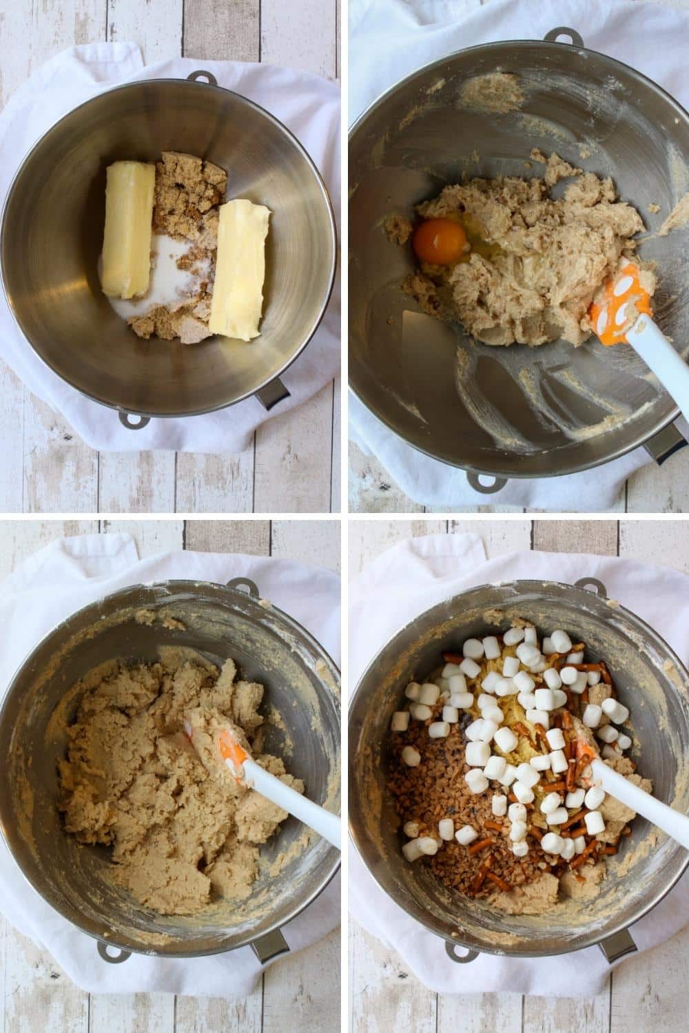 four photos showing how to make kitchen sink cookies