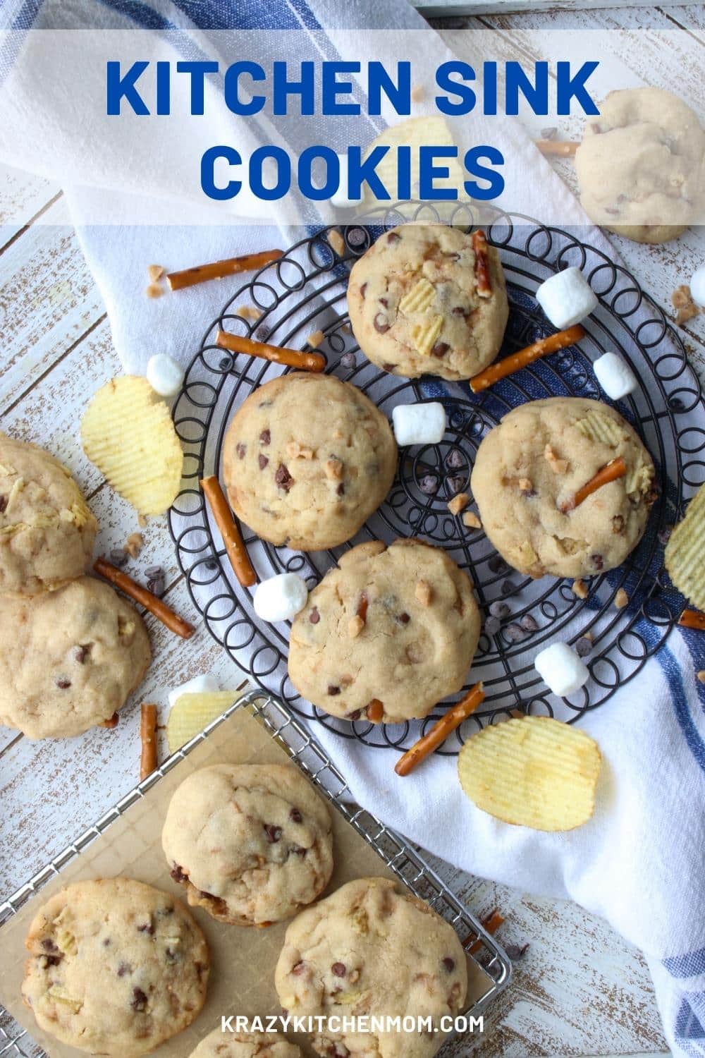 These cookies are sweet, salty, soft, crunchy, and loaded with chocolate and toffee bits.  They are a mix of a cookie and a candy bar. via @krazykitchenmom