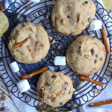 Kitchen Sink Cookies on a cookie rack