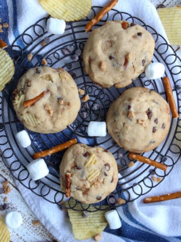 Kitchen Sink Cookies on a cookie rack