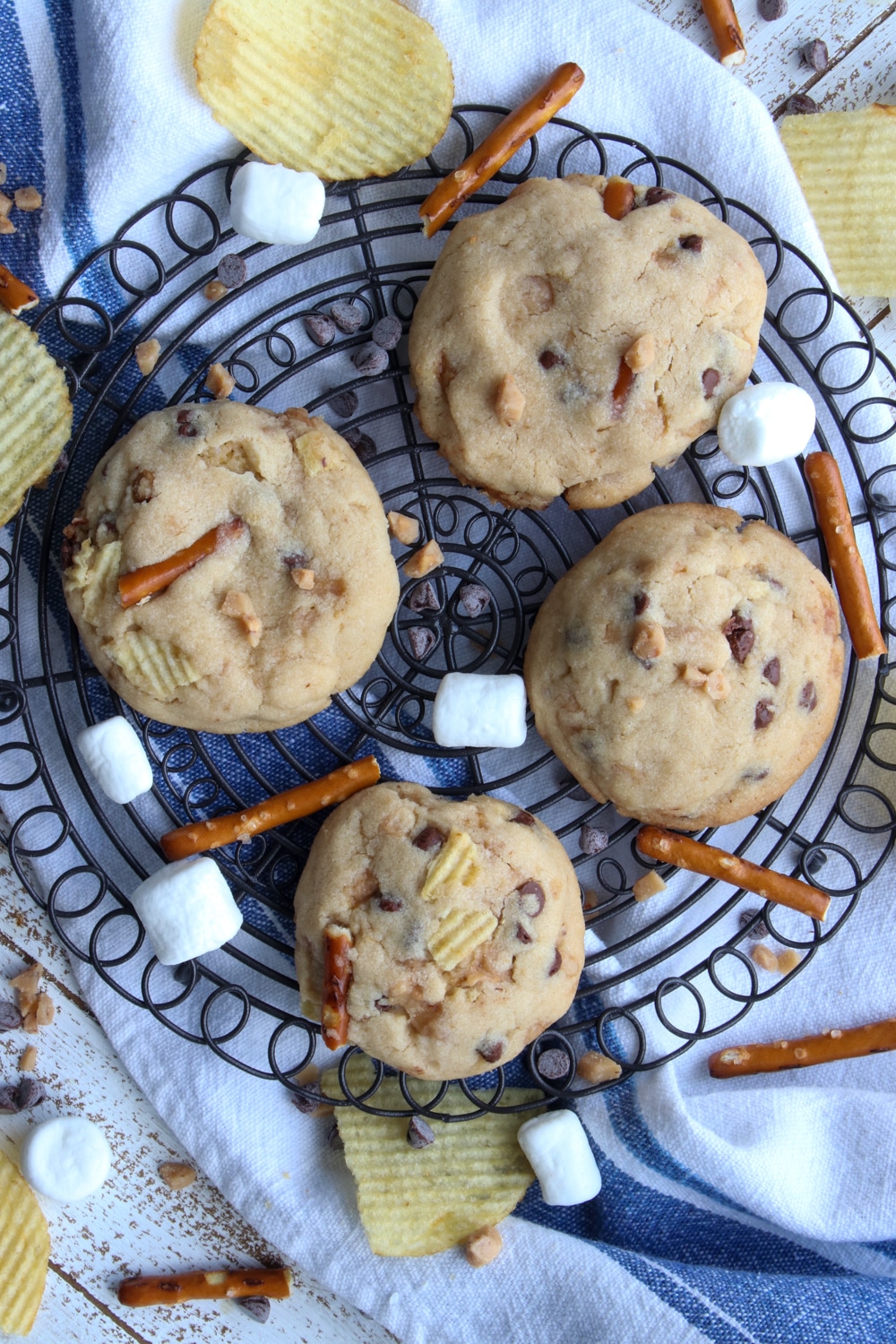 Kitchen Sink Cookies on a cookie rack