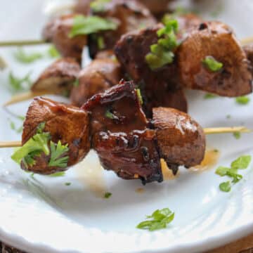 photo of steak and mushroom skewer