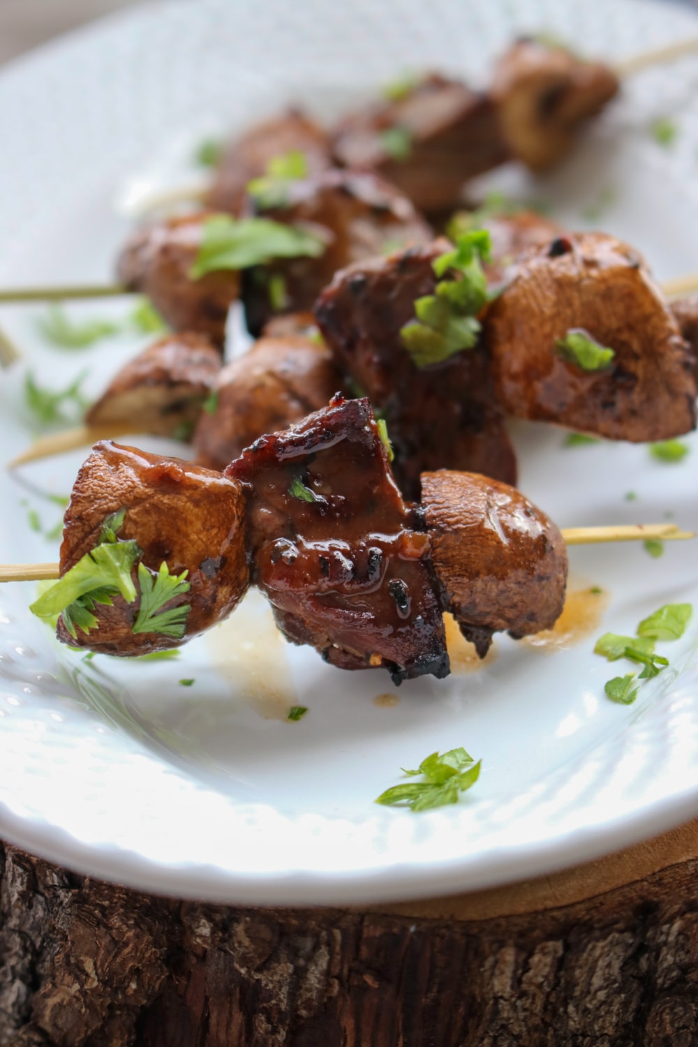 photo of steak and mushroom skewer