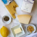 Ingredients needed to make creamy lemon pasta