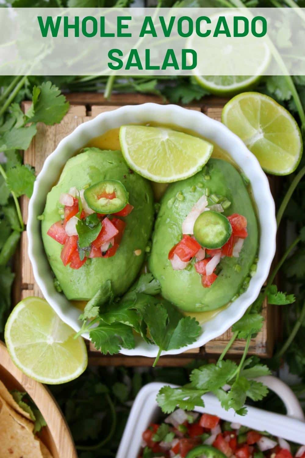 Dress up a whole avocado with this super simple salad recipe made with a whole avocado and a cilantro vinaigrette. via @krazykitchenmom