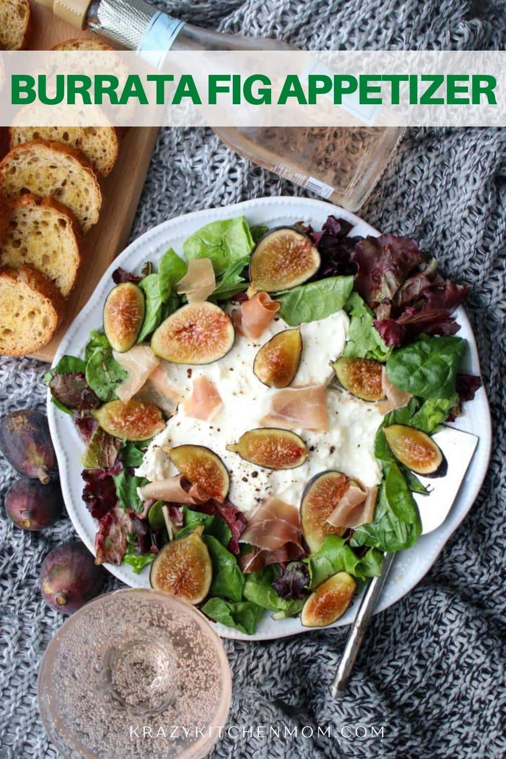 This fancy creamy burrata fig appetizer will impress your guests and they will have no idea how easy it is to make. via @krazykitchenmom