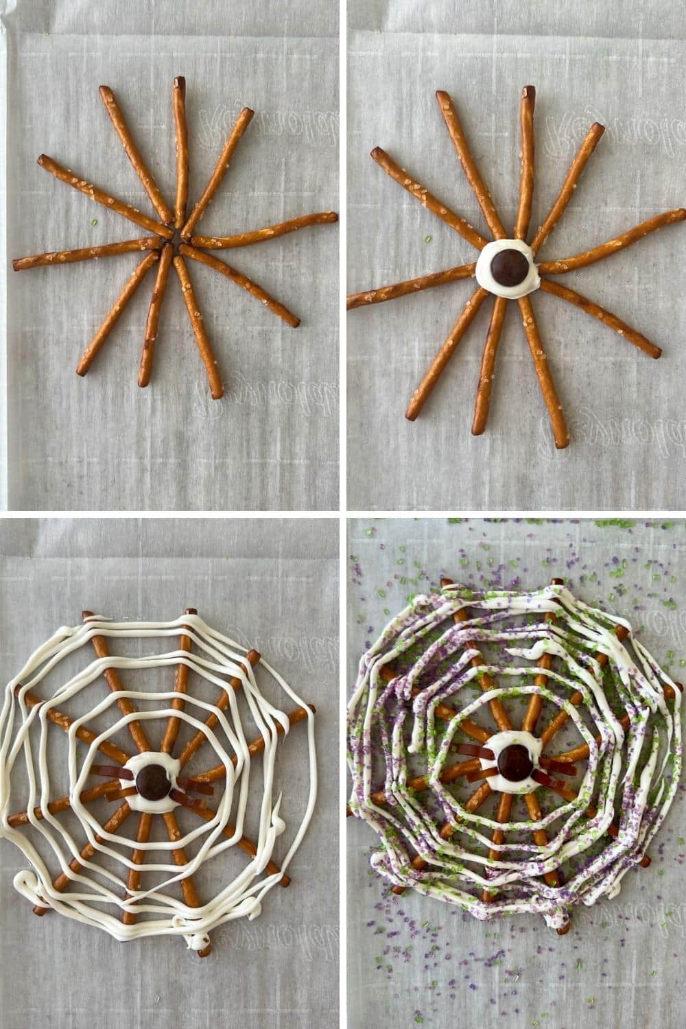 photo showing how to make spiderweb pretzels