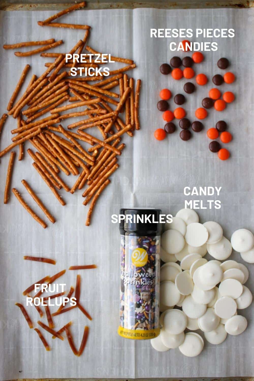 Ingredients to make spiderweb pretzels