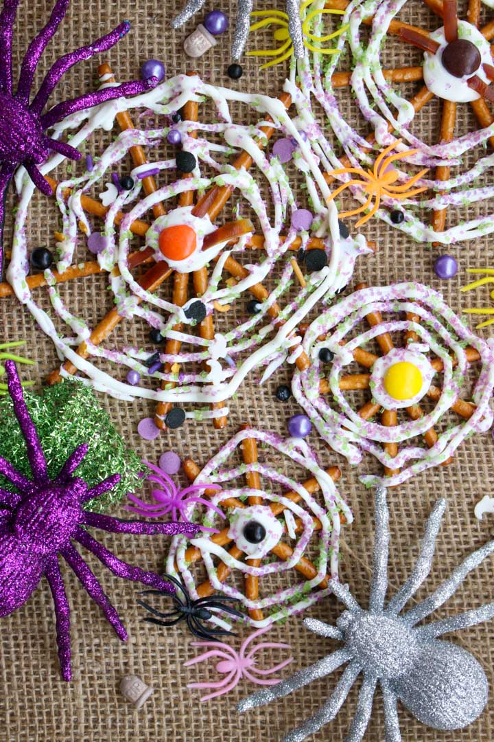 overhead shot of spiderweb pretzels