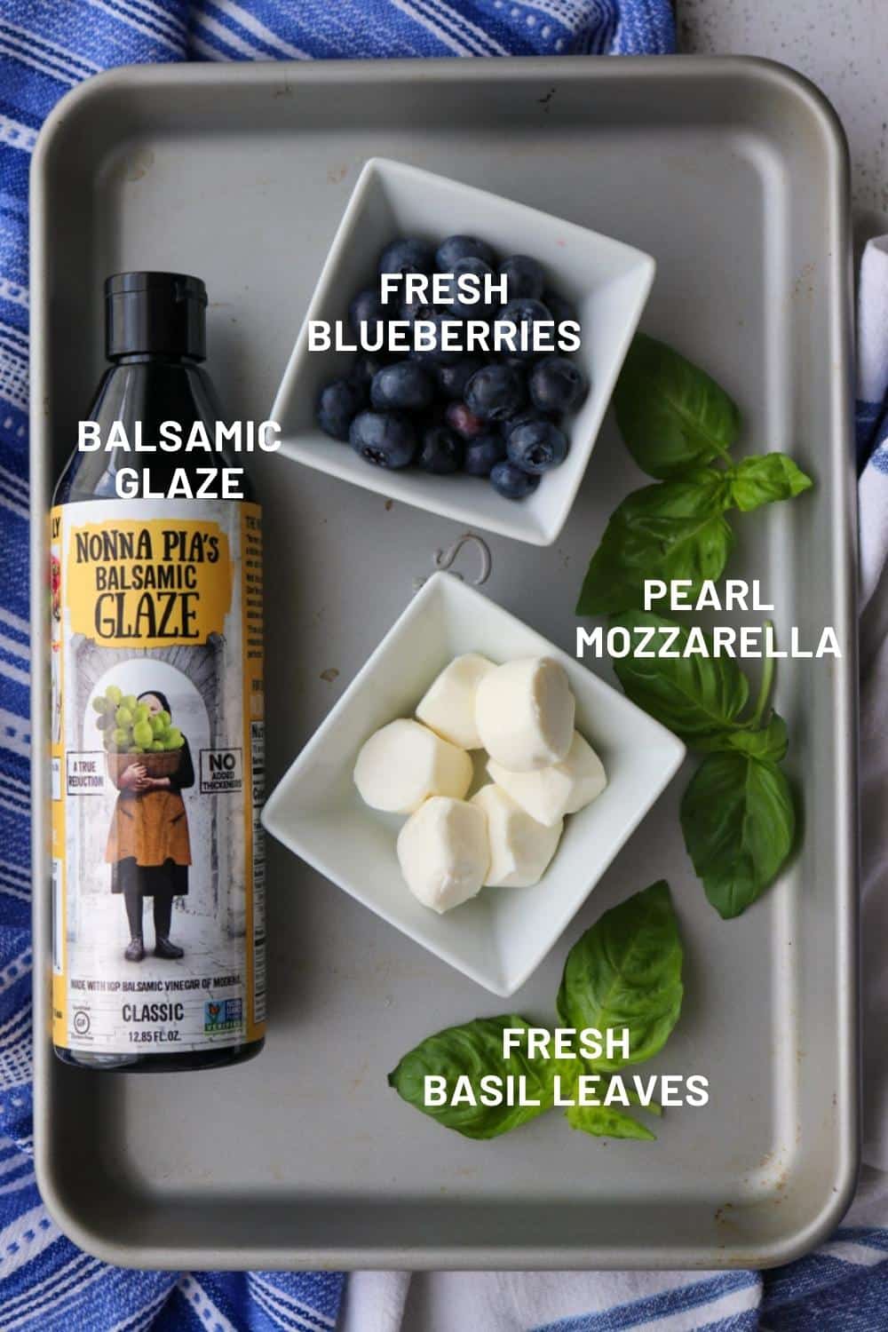 Ingredients to make Blueberry Caprese Skewers