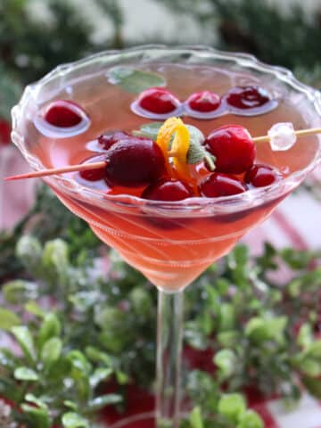 Cranberry Sage Martini in a fancy glass