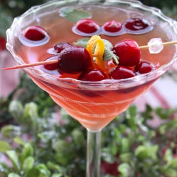 Cranberry Sage Martini in a fancy glass