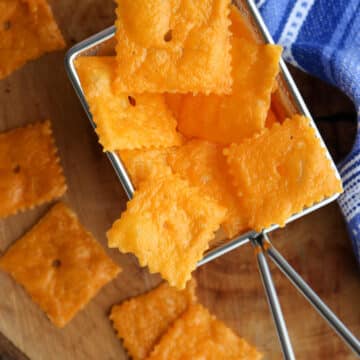 wire basket of cheese crackers