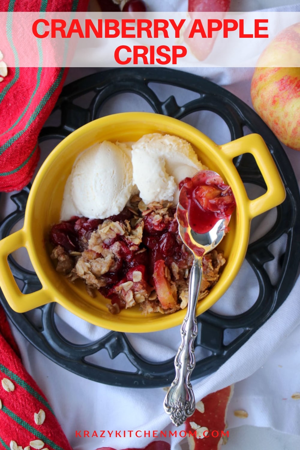 Cranberry apple crisp is a delightfully sweet, tart, and crunchy treat. It's a flavor combination that will have everyone smiling. via @krazykitchenmom