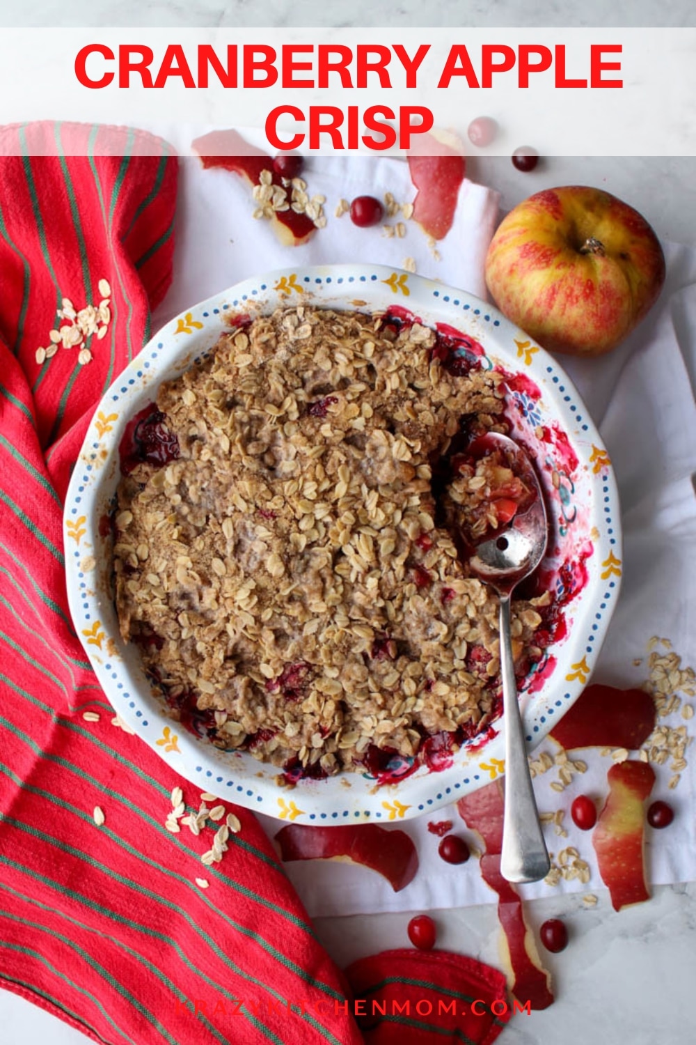 Cranberry apple crisp is a delightfully sweet, tart, and crunchy treat. It's a flavor combination that will have everyone smiling. via @krazykitchenmom