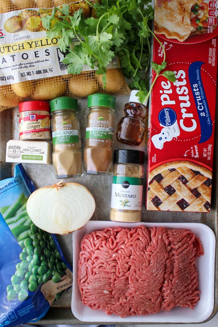 ingredients to make curried beef and potato smosas