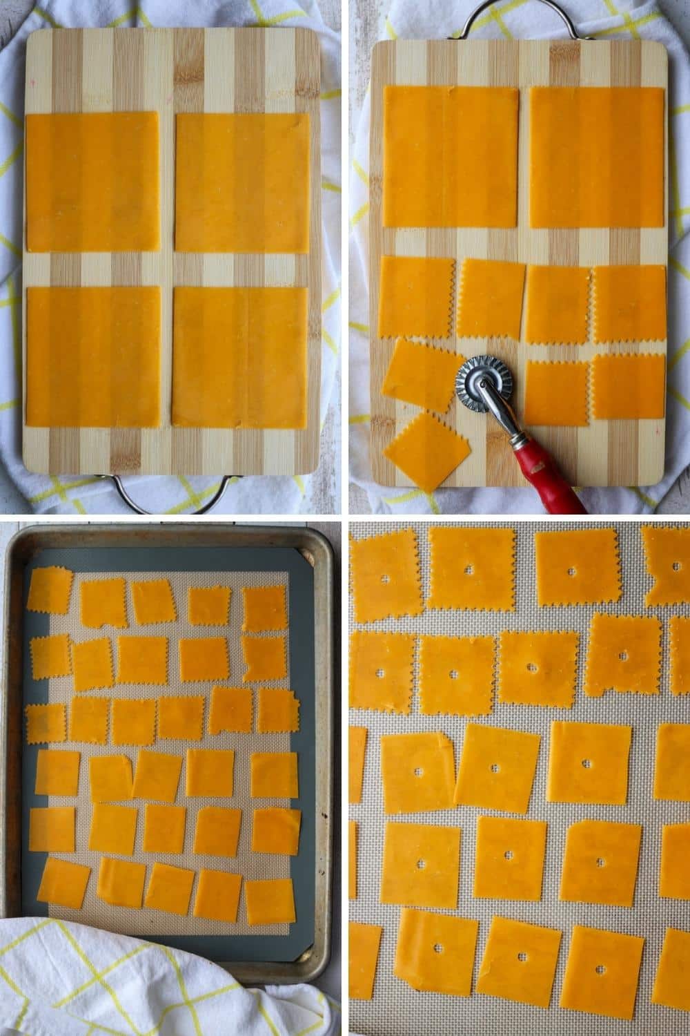 four photos showing steps to make One Ingredient Keto Cheese Crackers